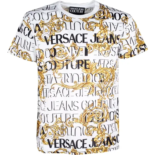 Baroque Logo Print T-Shirt for Men , male, Sizes: L, XS, S - Versace Jeans Couture - Modalova