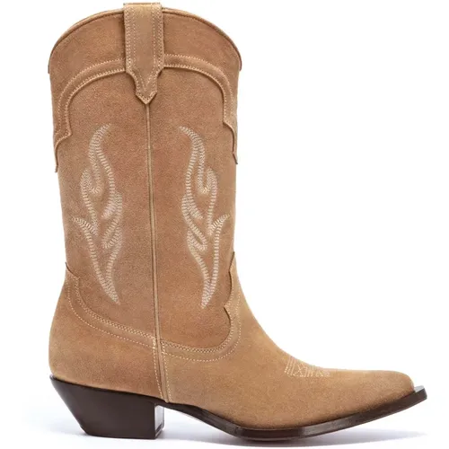 Cognac Suede Cowboy Boots with Off-White Embroidery , male, Sizes: 7 UK, 11 UK, 12 UK - Sonora - Modalova