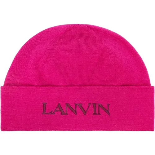 Beanies, female, , Size: ONE SIZE Luxury Wool Beanie with Logo - Lanvin - Modalova