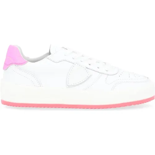 Weißer und Fuchsia Leder Sneaker , Damen, Größe: 37 EU - Philippe Model - Modalova