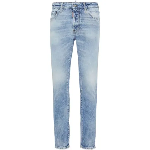 Slim-fit Jeans, male, , Size: L Whiskering Effect Classic Five Pockets Jeans - Dsquared2 - Modalova