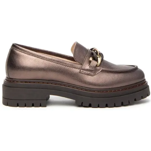 Leder-Loafer mit Metallketten-Accessoire , Damen, Größe: 36 EU - Nerogiardini - Modalova