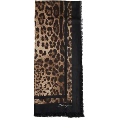 Leopard Print Silk Scarf , female, Sizes: ONE SIZE - Dolce & Gabbana - Modalova