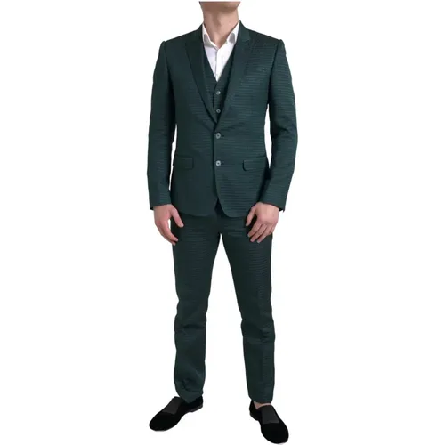 Smaragdgrüner Slim Fit 3-Teiliger Anzug - Dolce & Gabbana - Modalova
