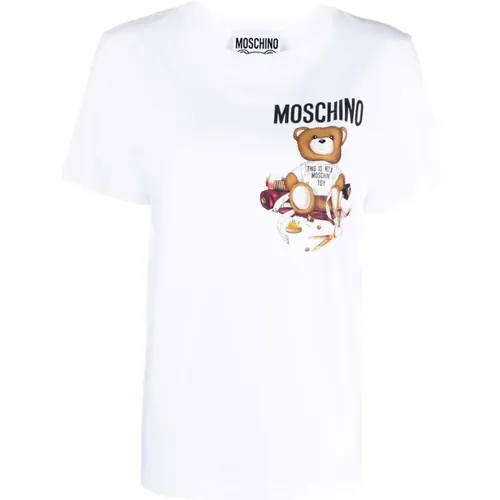 Weiße Logo Print T-shirts und Polos , Damen, Größe: XS - Moschino - Modalova