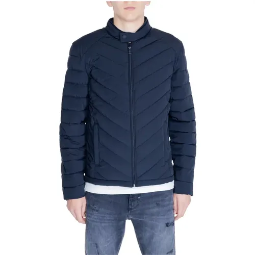 Winter Jackets, male, , Size: L Black Quilted V-Neck Jacket - Guess - Modalova