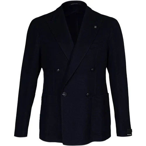 Blazers, male, , Size: M Men's blazer. Double-breasted model with peak lapel. Regular fit. Patch pocket. Textured fabric. Made in Italy - Tagliatore - Modalova