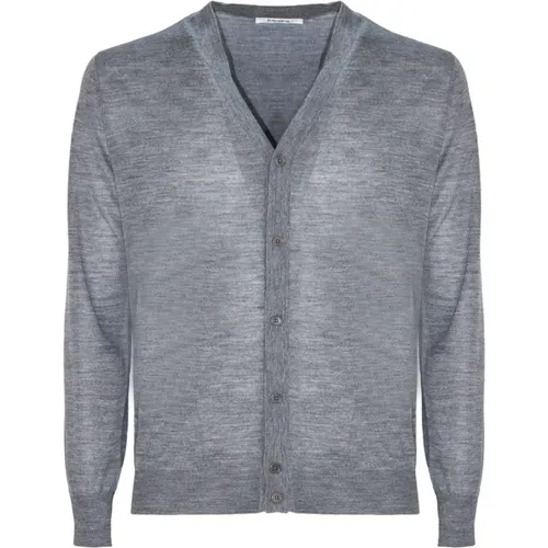 Cardigans, male, , Size: 2XL Grey Wool Cardigan with Button Fastening - Kangra - Modalova