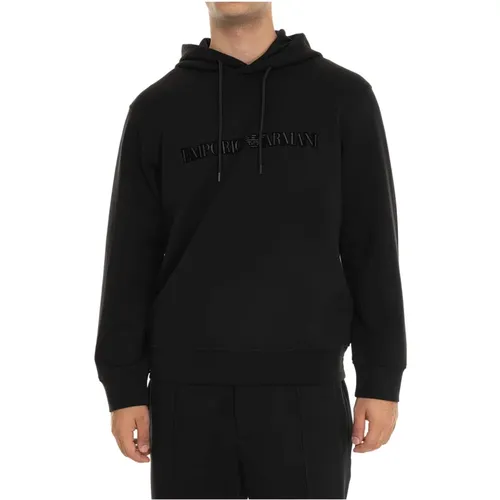 Hoodies, male, , Size: 2XL Hooded Plain Logo Sweatshirt - Emporio Armani - Modalova