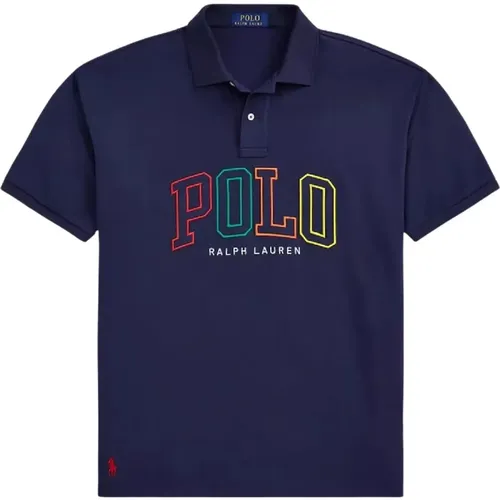 Polo Shirts, male, , Size: L Navy polo shirt with colorful logo - Ralph Lauren - Modalova