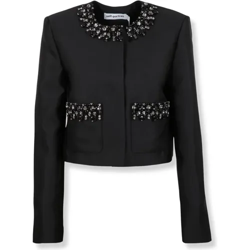 Light Jackets, female, , Size: M Embellished Trim Jacket - Self Portrait - Modalova