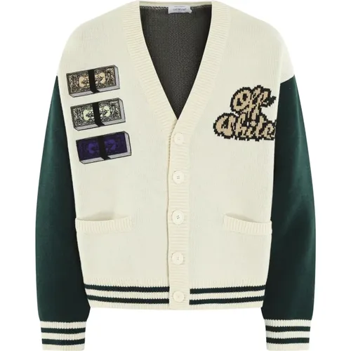 Off , Cardigans, male, , Size: M Crystal Cash Varsity Jacket - Off White - Modalova