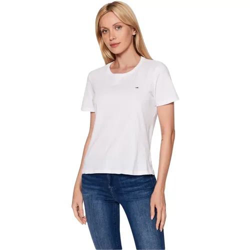 Basic Bio-Baumwoll T-Shirt - Weiß , Damen, Größe: 2XS - Tommy Jeans - Modalova