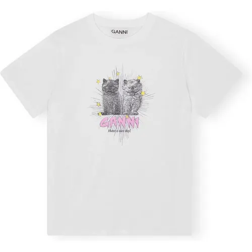 Basic Jersey Kittens Relaxed T-Shirt , female, Sizes: M, S, XS, L - Ganni - Modalova