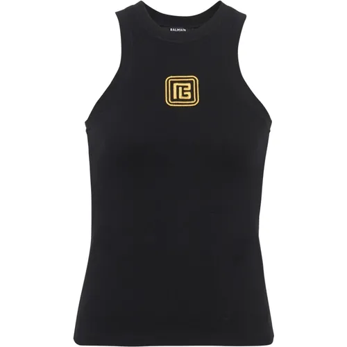 Tanktop it PB Retro-Stickerei , Damen, Größe: XS - Balmain - Modalova