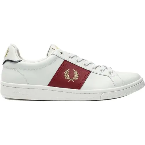 Sneakers, male, , Size: 8 US Leather Side Panel Porcelain Sneakers - Fred Perry - Modalova