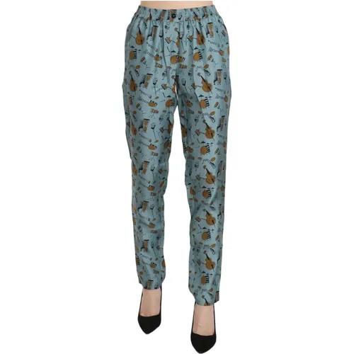 High Waist Tapered Hose Blaues Muster , Damen, Größe: M - Dolce & Gabbana - Modalova