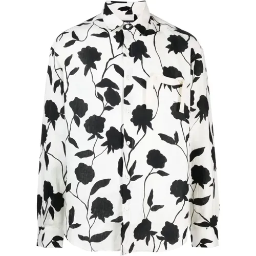 Casual Shirts, male, , Size: XL Floral Print Black Roses Linen Shirt - Jacquemus - Modalova