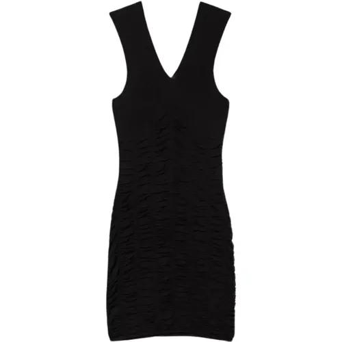 Short ruched ribbed dress with V-neck , female, Sizes: XS, M - Twinset - Modalova