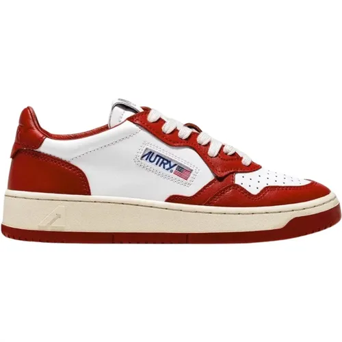 Sneakers, male, , Size: 12 US Vintage Low Top Leather Sneakers - White/Red - Autry - Modalova