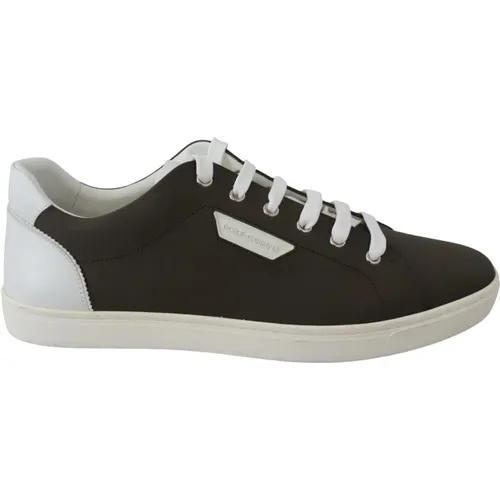 White and Green Leather Low Top Sneakers , male, Sizes: 5 UK, 5 1/2 UK - Dolce & Gabbana - Modalova