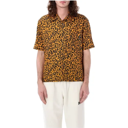 Cheetah Bowling Shirt , male, Sizes: L, M - Palm Angels - Modalova