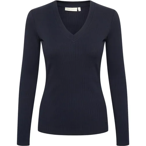 V-Ausschnitt Langarm Top Marineblau , Damen, Größe: XS - InWear - Modalova