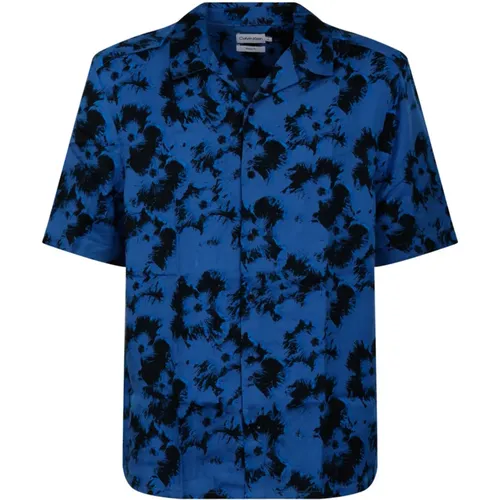 Blumenmusterhemd mit kubanischem Kragen,Blaue Hemden für Männer - Calvin Klein - Modalova