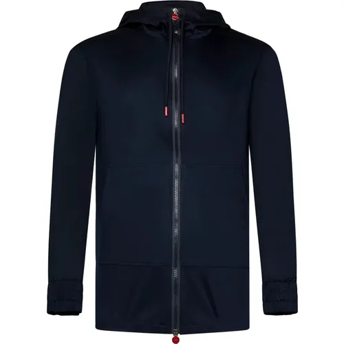 Zip-throughs, male, , Size: S Navy Hooded Cotton Jacket - Kiton - Modalova