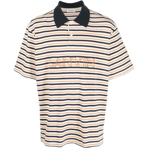 Striped Polo Shirt with Logo Embroidery , male, Sizes: M - Lanvin - Modalova