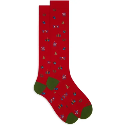 Damen lange rote Baumwollsocken mit gemischtem Weihnachtsmotiv , Damen, Größe: S - Gallo - Modalova