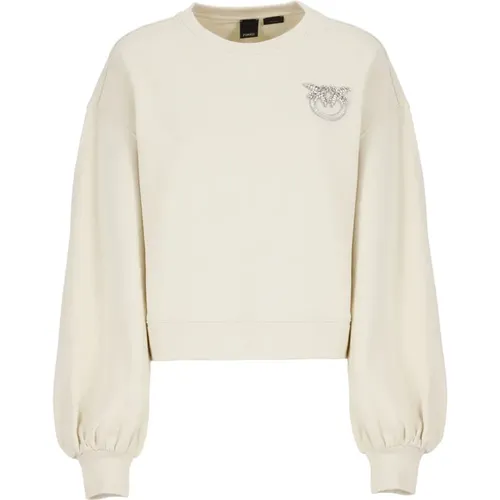 Ivory Baumwoll-Sweatshirt mit Strass-Logo , Damen, Größe: M - pinko - Modalova