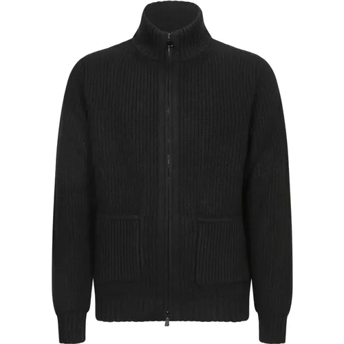 Schwarzer Cardigan Pullover Eleganter Stil , Herren, Größe: L - Dell'oglio - Modalova