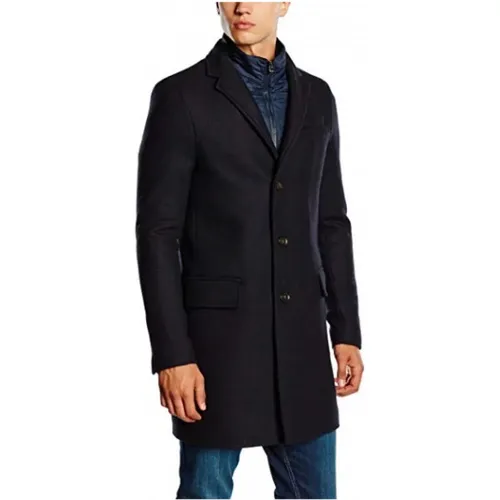 Single-Breasted Coats, male, , Size: XL Midnight Blue Wool Blend Coat - Tommy Hilfiger - Modalova