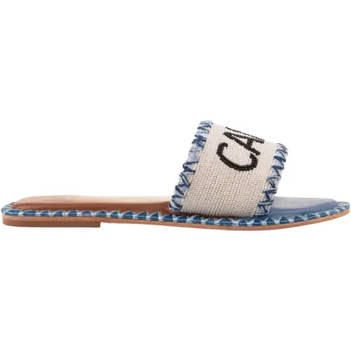 Blaue Leder Sandalen mit Perlenriemen , Damen, Größe: 39 EU - De Siena - Modalova