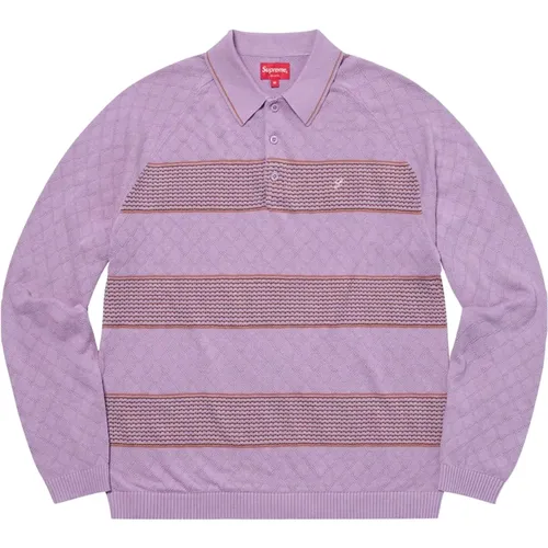 Striped Knit Polo in Light , male, Sizes: M - Supreme - Modalova