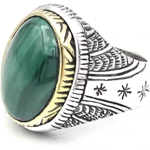 Sterling Silver Malachite Ring , unisex, Sizes: 56 MM - Jalan Jalan - Modalova