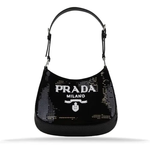 Shoulder Bags, female, , Size: ONE SIZE Sequin Shoulder Bag with Automatic Button - Prada - Modalova