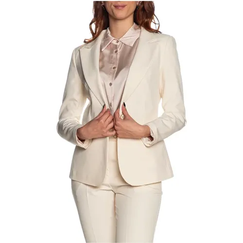 Blazer Jacke Elfenbein Synthetischer Stoff , Damen, Größe: L - YES ZEE - Modalova