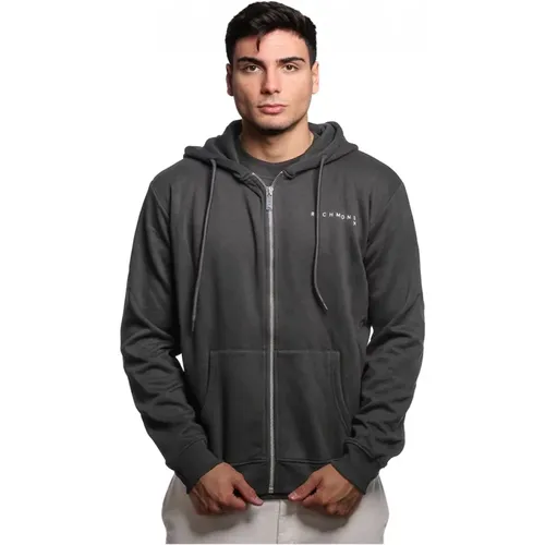 Zip-throughs, male, , Size: L Black Hoodie with Zipper and Logo Print - John Richmond - Modalova