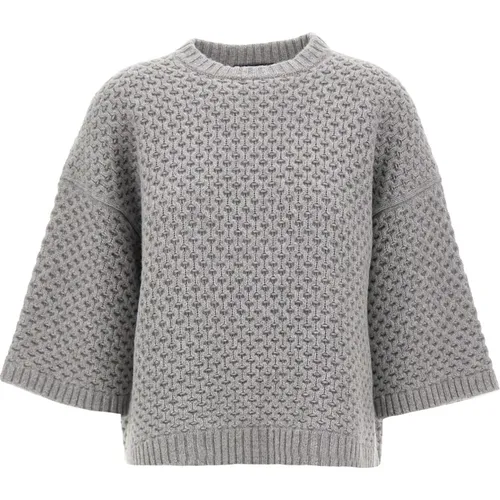 Soft Cable Knit Sweater Grey , female, Sizes: L, M, S - Fabiana Filippi - Modalova