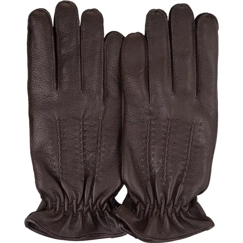 Gloves, male, , Size: 9 1/2 IN Leather Drummed Gloves with Wool/Cashmere Lining - Orciani - Modalova