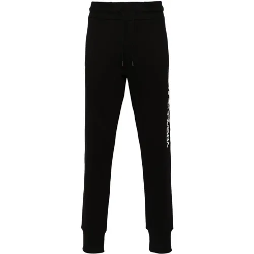 Sweatpants, male, , Size: M Cotton Trousers with Logo Patch - Versace Jeans Couture - Modalova