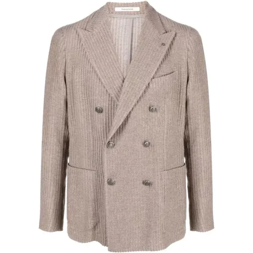 Blazers, male, , Size: L Textured Double-Breasted Blazer - Tagliatore - Modalova