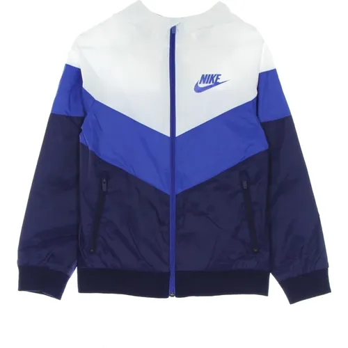 Light Jackets, male, , Size: S Hooded Windbreaker Jacket White/Blue - Nike - Modalova