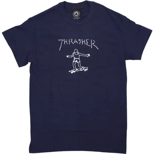 T-Shirts, male, , Size: XL Logo Print Navy/White Tee Shirt - Thrasher - Modalova