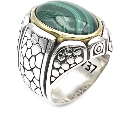 Rings, unisex, , Size: 56 MM 925 Sterling Silver Ring with Oval Malachite - Jalan Jalan - Modalova