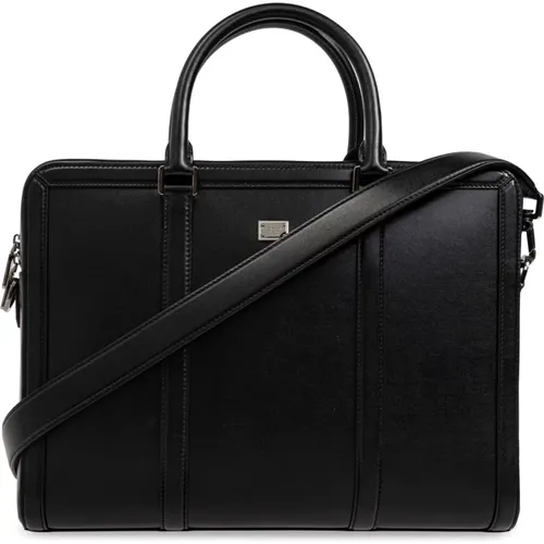 Leather Briefcase , male, Sizes: ONE SIZE - Dolce & Gabbana - Modalova