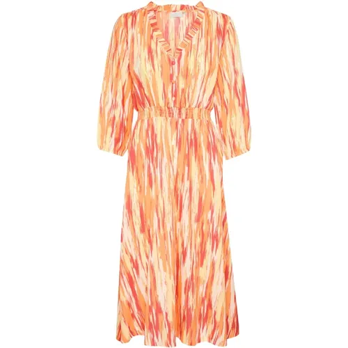 Maxi Dresses, female, , Size: S Yellow/Orange Abstract Print Maxi Dress - Kaffe - Modalova