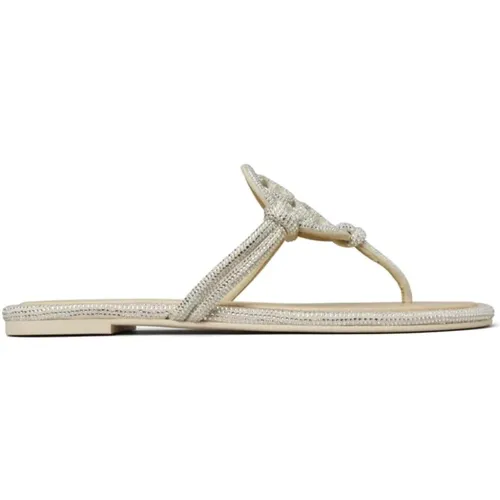 Silver Miller Sandals with Logo Detail , female, Sizes: 6 UK, 4 UK, 5 UK, 3 UK, 6 1/2 UK, 2 UK - TORY BURCH - Modalova